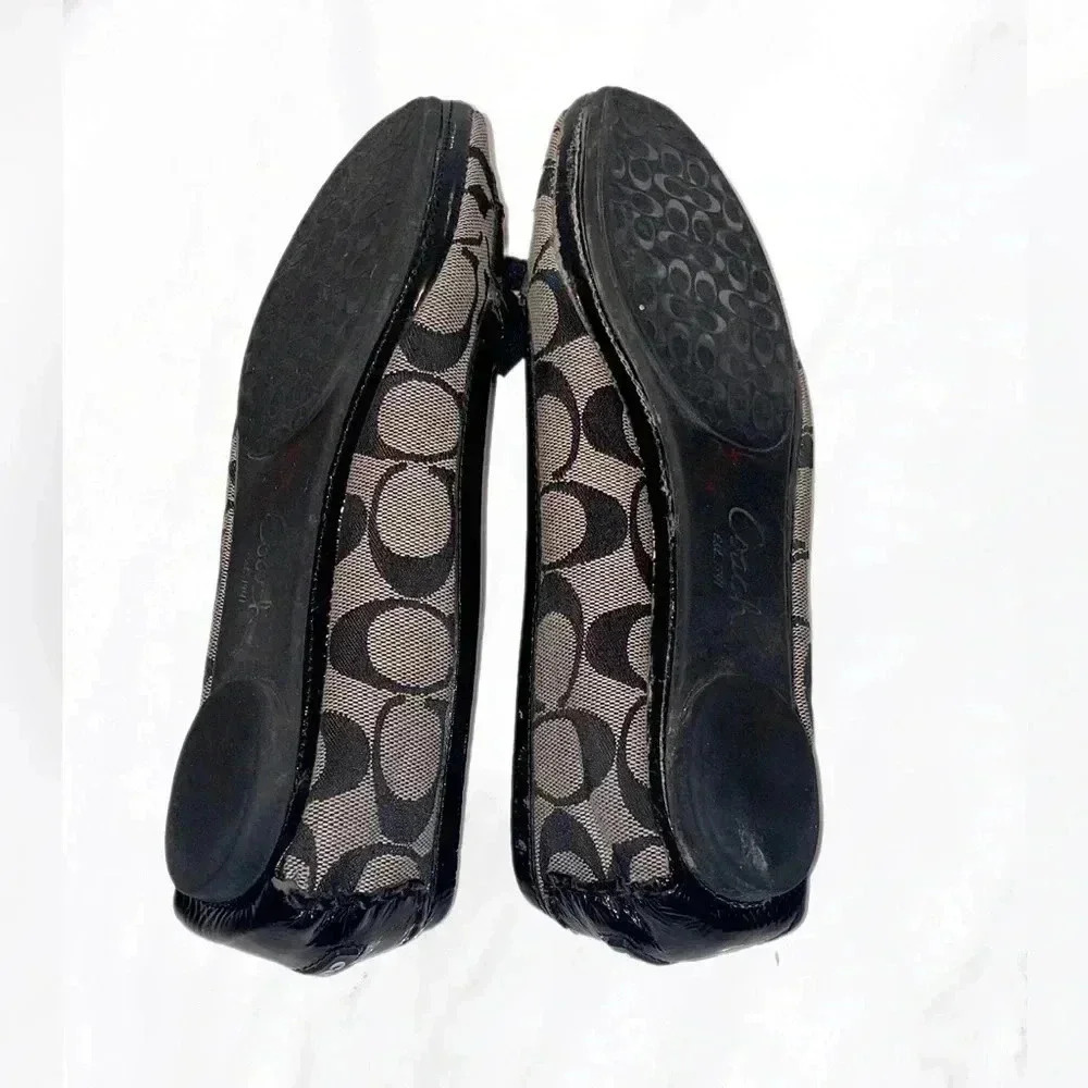 Coach print  stylish casual ballerina bow detail black silver slippers flats 6.5 - Picture 4 of 4